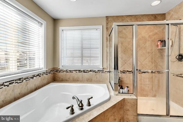 bathroom with plus walk in shower