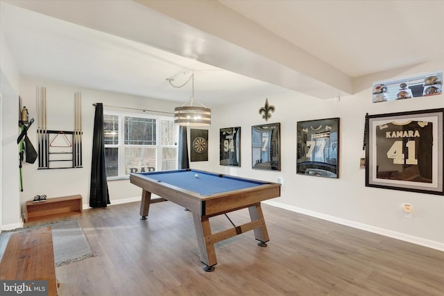 playroom with hardwood / wood-style flooring and billiards