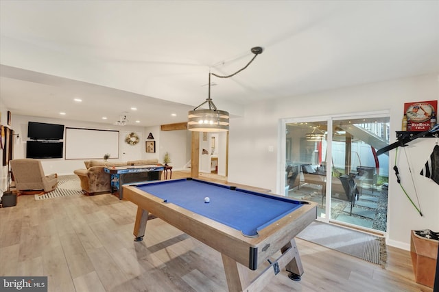 game room featuring light wood-type flooring and billiards