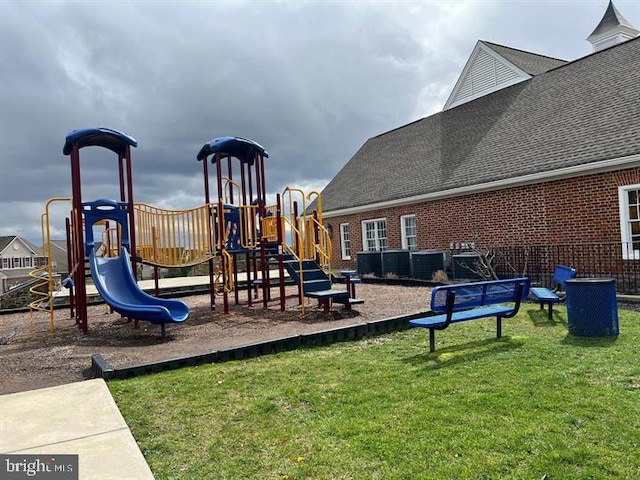 view of play area featuring a yard