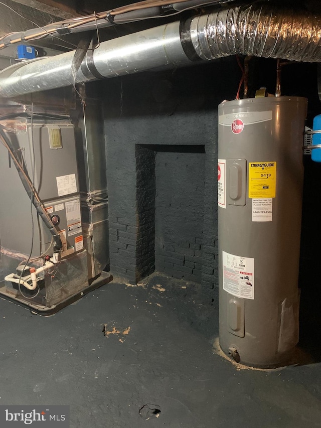 utilities featuring electric water heater and heating unit