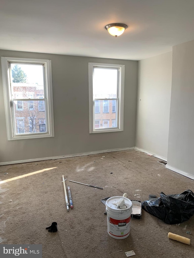 unfurnished room featuring carpet flooring and plenty of natural light