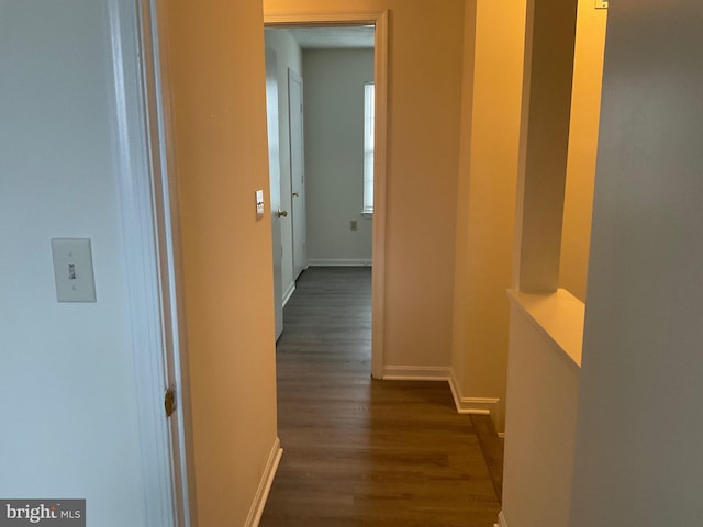 corridor with dark hardwood / wood-style flooring