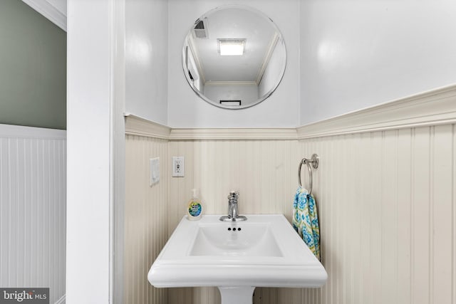 bathroom featuring ornamental molding and sink