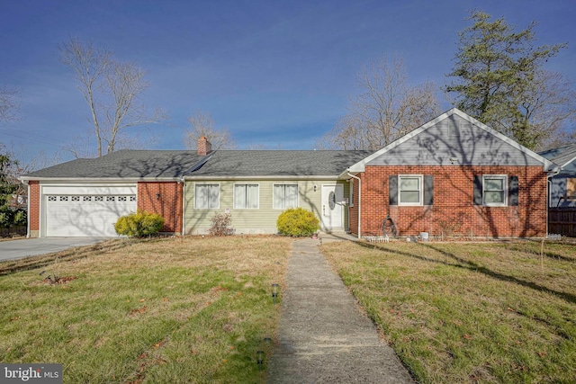 ranch-style home with a front yard and a garage