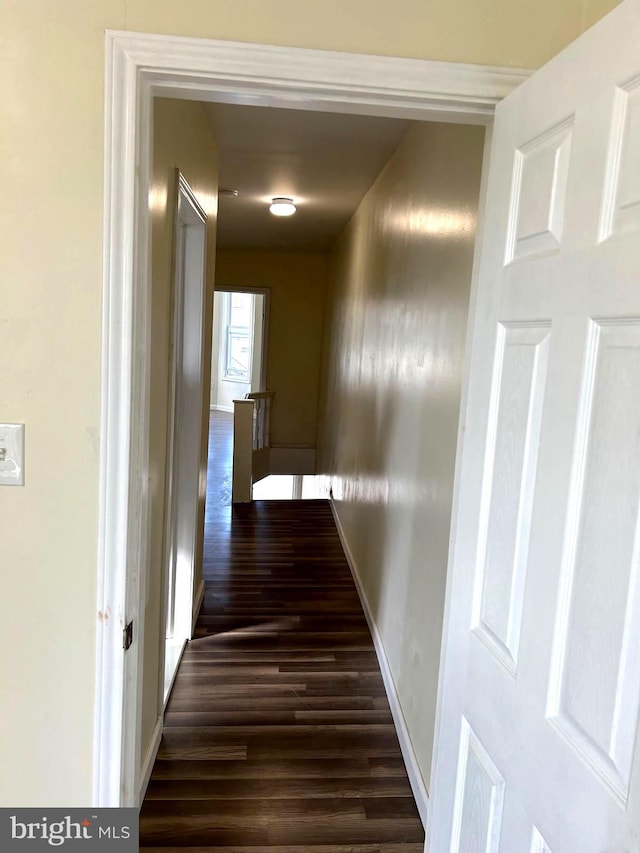 hall with dark hardwood / wood-style flooring