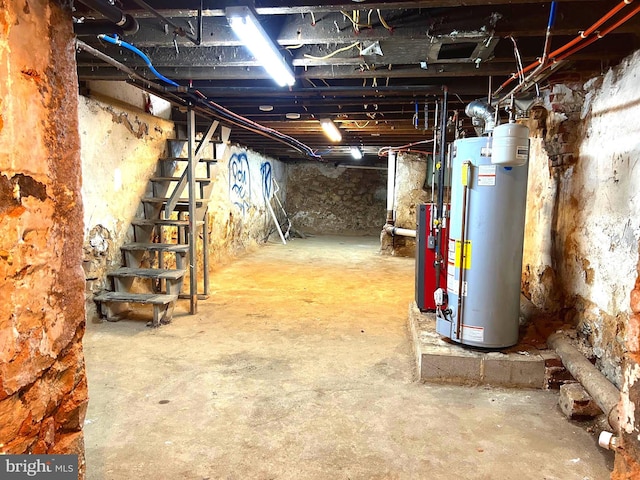 basement featuring gas water heater