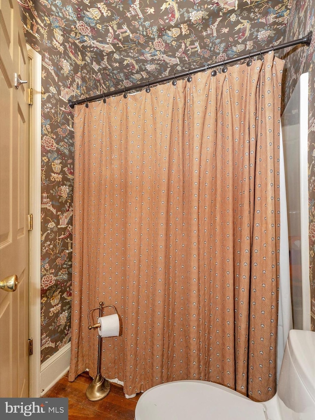 bathroom featuring wood-type flooring