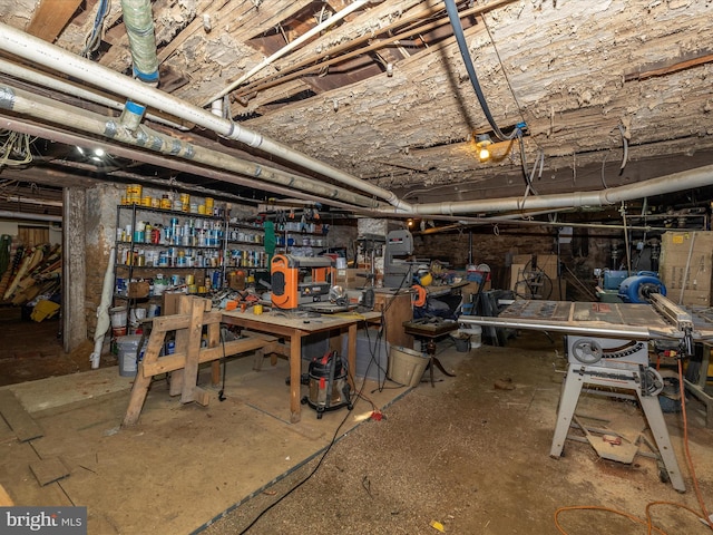 basement featuring a workshop area