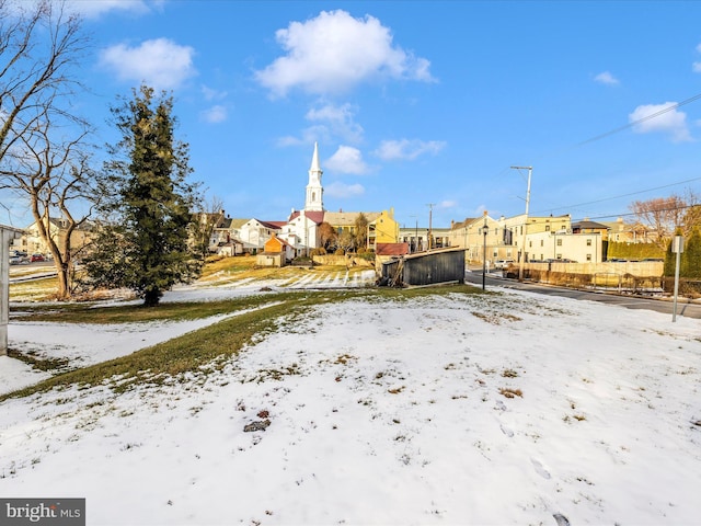 view of yard covered in snow