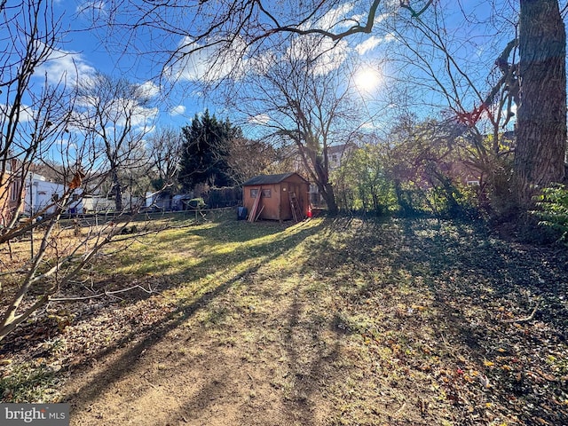 view of yard featuring a shed