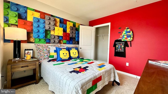 carpeted bedroom featuring a closet