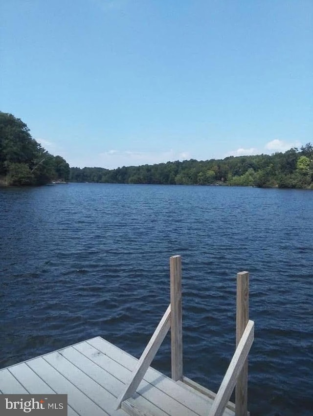 view of dock with a water view