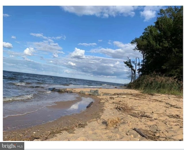 property view of water featuring a beach view