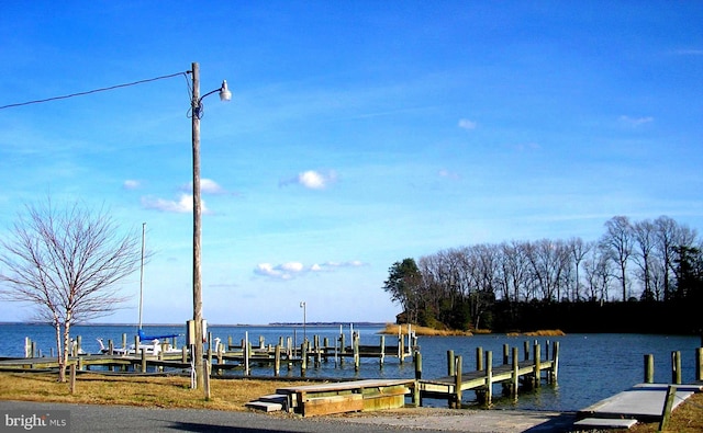 view of dock with a water view