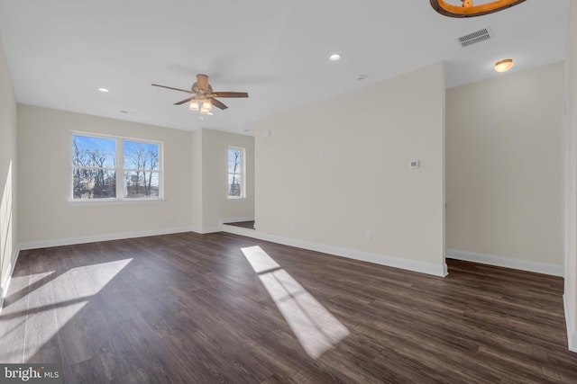 14 Mill Creek Ct, Bayville, NJ 08721 - unfurnished room with a ceiling fan, baseboards, dark wood-type flooring, and recessed lighting
