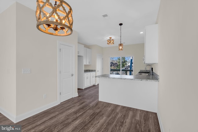 14 Mill Creek Ct, Bayville, NJ 08721 - kitchen featuring a chandelier, white cabinetry, dark wood finished floors, a sink, and recessed lighting