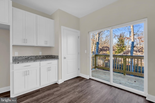 14 Mill Creek Ct, Bayville, NJ 08721 - kitchen with dark wood-type flooring, light stone counters, baseboards, and white cabinets