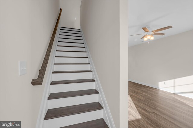 14 Mill Creek Ct, Bayville, NJ 08721 - stairway featuring a ceiling fan, wood finished floors, and baseboards