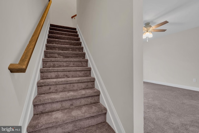 14 Mill Creek Ct, Bayville, NJ 08721 - stairway featuring carpet, ceiling fan, and baseboards