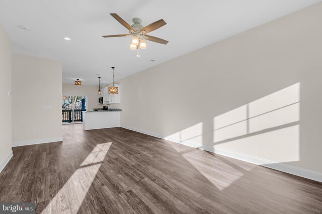 14 Mill Creek Ct, Bayville, NJ 08721 - unfurnished living room with dark wood finished floors, baseboards, ceiling fan, and recessed lighting