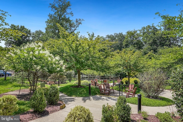 view of property's community with a lawn