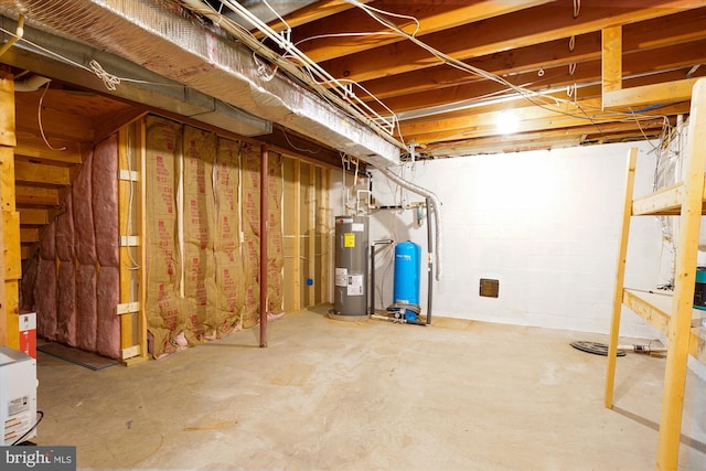 basement featuring water heater