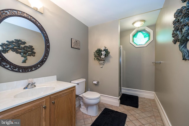 bathroom with tile patterned flooring, vanity, and toilet