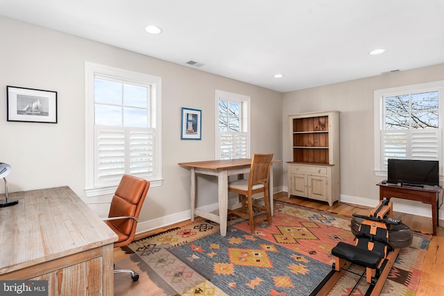 office featuring a healthy amount of sunlight and light hardwood / wood-style floors