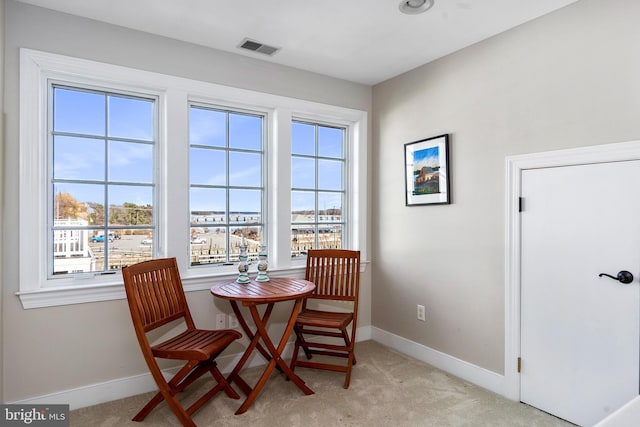 living area with light colored carpet