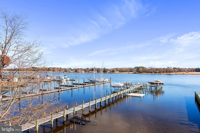 view of dock featuring a water view