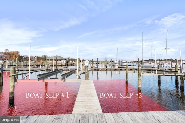 view of dock featuring a water view