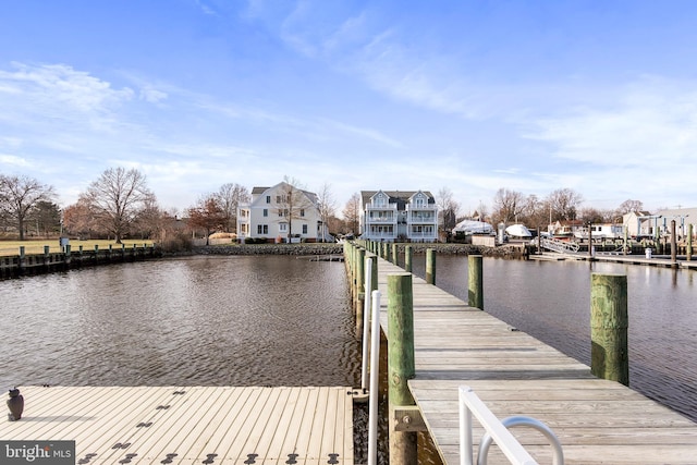 dock area featuring a water view