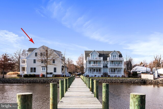 dock area with a water view