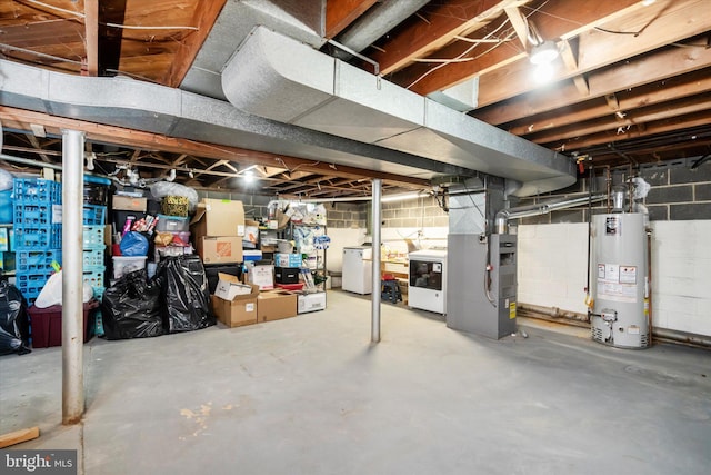 basement featuring gas water heater