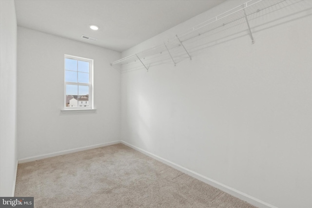 spacious closet with light carpet