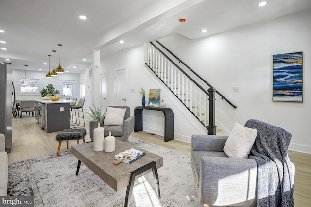 living room featuring light hardwood / wood-style flooring