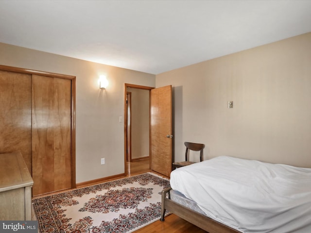 bedroom featuring a closet and wood-type flooring