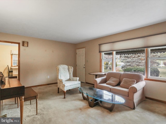 living room with light colored carpet