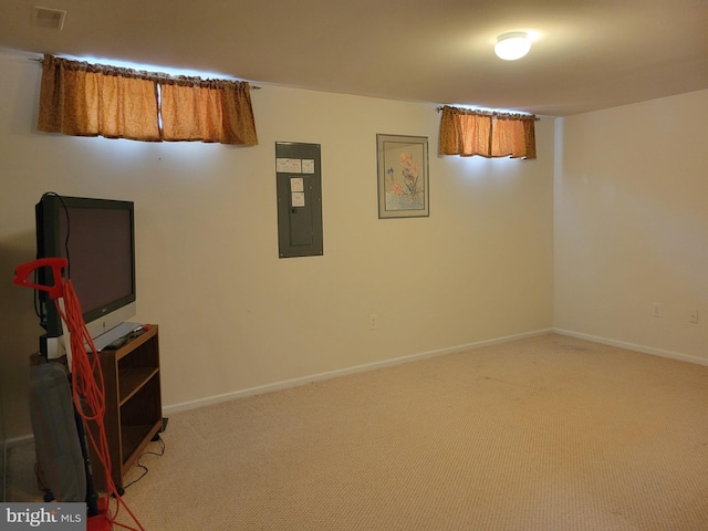 interior space featuring light carpet and electric panel