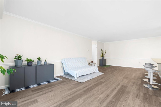 sitting room featuring crown molding and hardwood / wood-style floors