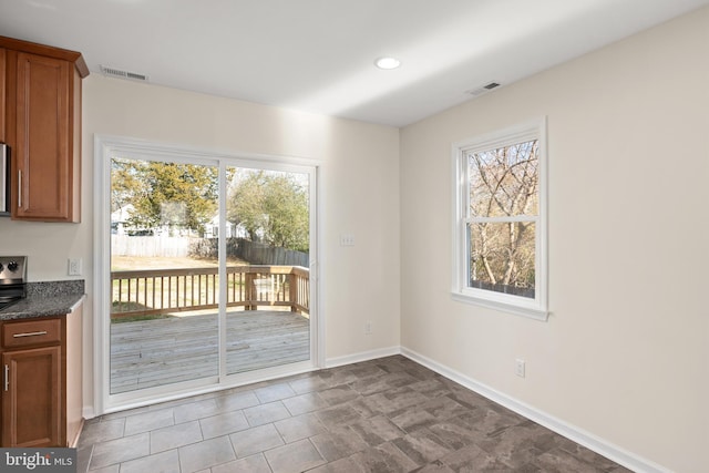 view of unfurnished dining area