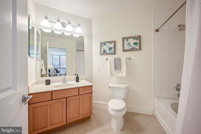 full bathroom with tile patterned flooring, vanity, toilet, and shower / bath combo