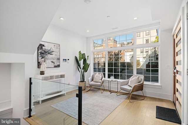 living area with light wood-type flooring