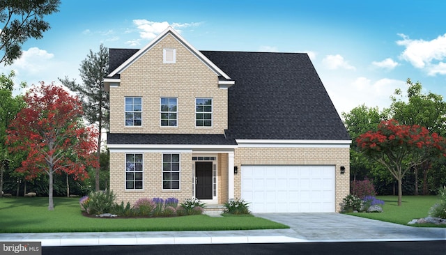 view of front of house featuring a front yard and a garage