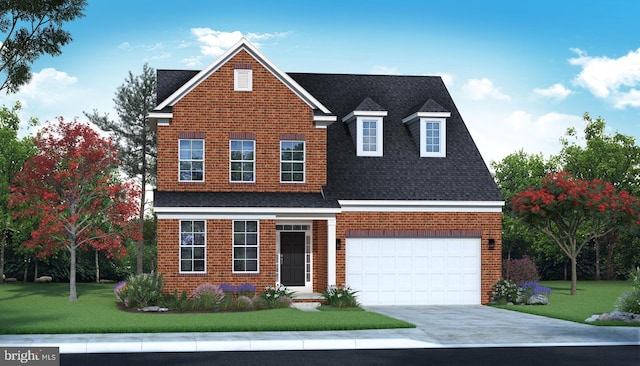 view of front facade featuring a garage and a front lawn