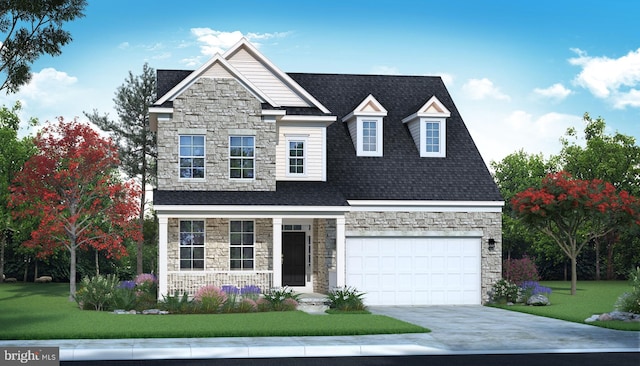 view of front facade with a front yard and a garage