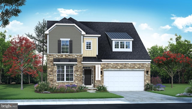 view of front of property with a front lawn and a garage