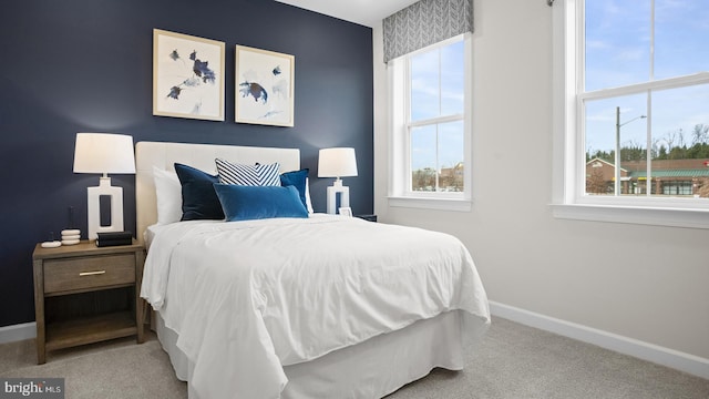 bedroom featuring multiple windows and carpet floors