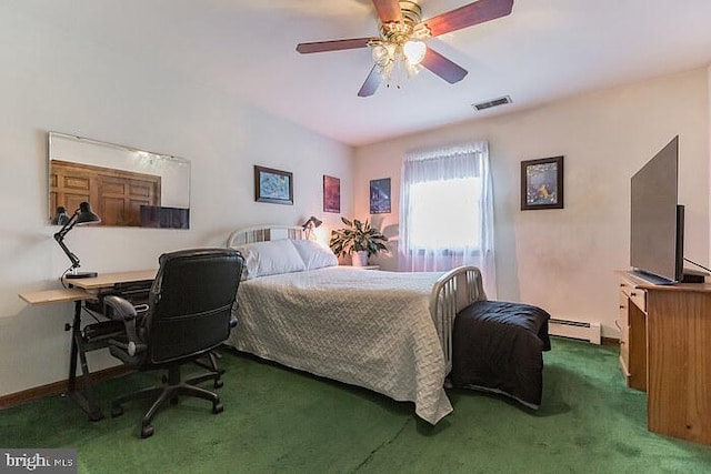 220 Robinson Rd, Salem, NJ 08079 - bedroom with a baseboard heating unit, carpet floors, an office area, ceiling fan, and baseboards